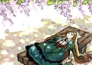 Rating: Safe Score: 0 Tags: 1girl brown_hair dress flower frills green_dress head_scarf image long_hair long_sleeves solo suiseiseki twintails very_long_hair User: admin