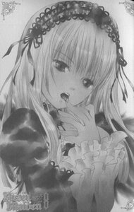 Rating: Safe Score: 0 Tags: 1girl artist_name dated dress eyebrows_visible_through_hair frills greyscale hairband image long_hair long_sleeves looking_at_viewer monochrome photo ribbon signature solo suigintou traditional_media User: admin