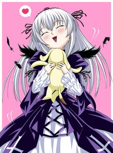 Rating: Safe Score: 0 Tags: 1girl blush closed_eyes dress feathers frills heart ichikawa_masahiro image kunkun long_hair long_sleeves open_mouth pink_background rose rozen_maiden silver_hair simple_background smile solo spoken_heart suigintou very_long_hair white_hair wings User: admin