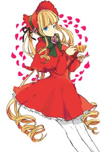 Rating: Safe Score: 0 Tags: 1girl blonde_hair blue_eyes bonnet bow bowtie capelet cup dress drill_hair flower green_bow image long_hair long_sleeves looking_at_viewer pantyhose petals red_dress ringlets rose shinku sidelocks solo teacup twin_drills twintails very_long_hair white_background white_legwear User: admin