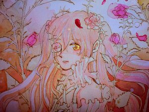 Rating: Safe Score: 0 Tags: 1girl flower frills hair_ornament image kirakishou long_hair looking_at_viewer pink_flower pink_hair solo traditional_media watercolor_(medium) yellow_eyes User: admin