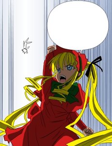 Rating: Safe Score: 0 Tags: 1girl blonde_hair blue_eyes bonnet bow bowtie dress image long_hair long_sleeves open_mouth red_dress shinku solo standing teeth twintails very_long_hair User: admin