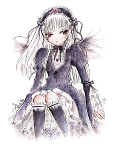 Rating: Safe Score: 0 Tags: 1girl auto_tagged black_dress black_wings detached_collar dress flower frills hairband image kneehighs long_hair long_sleeves looking_at_viewer pink_eyes puffy_sleeves silver_hair sitting solo suigintou traditional_media white_background wings User: admin