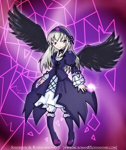 Rating: Safe Score: 0 Tags: 1girl black_wings boots detached_collar dress flower frills full_body hairband image juliet_sleeves knee_boots long_hair long_sleeves looking_at_viewer puffy_sleeves purple_background silver_hair solo suigintou wings User: admin
