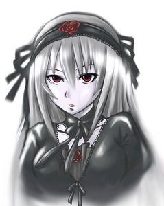 Rating: Safe Score: 0 Tags: 1girl black_ribbon dress flower frills hairband image long_hair long_sleeves looking_at_viewer pale_skin red_eyes ribbon rose simple_background solo suigintou upper_body white_background User: admin