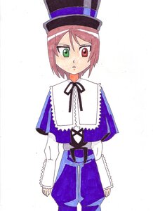 Rating: Safe Score: 0 Tags: 1girl capelet green_eyes hat heterochromia image long_sleeves looking_at_viewer red_eyes ribbon short_hair simple_background solo souseiseki standing top_hat white_background User: admin