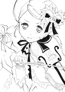 Rating: Safe Score: 0 Tags: 1girl blush closed_mouth flower greyscale hair_flower hair_ornament image kanaria long_sleeves monochrome musical_note ribbon rose solo upper_body User: admin