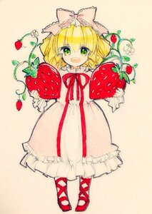 Rating: Safe Score: 0 Tags: 1girl :d apple blonde_hair bow cherry dress food fruit full_body green_eyes hair_bow hina_ichigo hinaichigo holding_food holding_fruit image open_mouth pink_bow short_hair smile solo standing strawberry User: admin