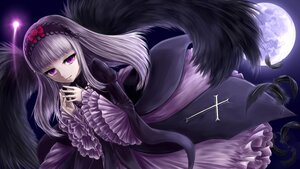 Rating: Safe Score: 0 Tags: 1girl dress frills full_moon hairband image long_hair long_sleeves looking_at_viewer moon night purple_eyes silver_hair smile solo suigintou very_long_hair wings User: admin