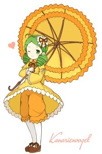 Rating: Safe Score: 0 Tags: 1girl ahoge bloomers drill_hair flower full_body green_eyes green_hair hair_ornament heart image kanaria long_sleeves one_eye_closed parasol smile solo striped twin_drills umbrella User: admin