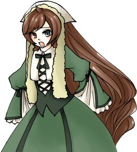 Rating: Safe Score: 0 Tags: 1girl black_ribbon brown_hair dress frills green_dress green_eyes hat heterochromia image long_hair long_sleeves looking_at_viewer open_mouth red_eyes ribbon simple_background solo standing suiseiseki very_long_hair white_background User: admin