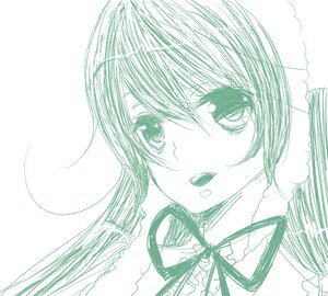 Rating: Safe Score: 0 Tags: 1girl blush green_theme image looking_at_viewer monochrome open_mouth ribbon sketch solo suiseiseki upper_body User: admin