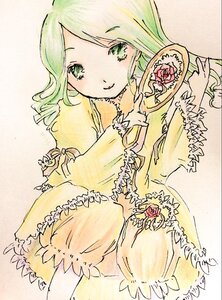 Rating: Safe Score: 0 Tags: 1girl bloomers dress flower frills green_eyes green_hair hat image kanaria komeiji_koishi long_sleeves looking_at_viewer ribbon rose smile solo traditional_media underwear User: admin