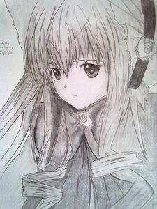Rating: Safe Score: 0 Tags: 1girl bangs closed_mouth expressionless flower frown hair_between_eyes hair_flower hair_ornament image long_hair looking_at_viewer monochrome ribbon rose serious shinku simple_background solo traditional_media upper_body User: admin
