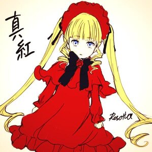 Rating: Safe Score: 0 Tags: 1girl blonde_hair blue_eyes bonnet bow bowtie cowboy_shot dress drill_hair flower image long_hair long_sleeves looking_at_viewer red_dress rose shinku simple_background solo twin_drills twintails very_long_hair white_background User: admin