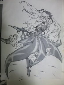 Rating: Safe Score: 0 Tags: 1girl dress floating_hair flower frilled_sleeves frills full_body greyscale hairband image long_hair long_sleeves monochrome rose solo standing suigintou traditional_media very_long_hair wide_sleeves wings User: admin