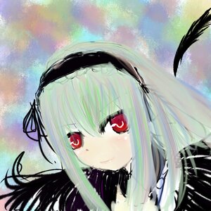 Rating: Safe Score: 0 Tags: 1girl bangs black_ribbon black_wings blush closed_mouth dress eyebrows_visible_through_hair hairband image long_hair looking_at_viewer red_eyes ribbon silver_hair smile solo suigintou User: admin