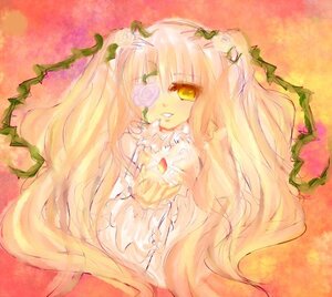 Rating: Safe Score: 0 Tags: 1girl dress flower holding image kirakishou long_hair looking_at_viewer pink_hair plant rose smile solo thorns very_long_hair vines yellow_eyes User: admin