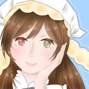 Rating: Safe Score: 0 Tags: 1girl blush brown_hair close-up closed_mouth cloud face green_eyes hand_on_own_cheek hat image long_hair looking_at_viewer portrait smile solo suiseiseki User: admin