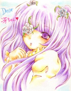 Rating: Safe Score: 0 Tags: 1girl flower hair_flower image kirakishou long_hair looking_at_viewer purple_eyes purple_hair rose solo traditional_media white_rose User: admin