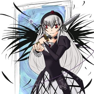 Rating: Safe Score: 0 Tags: 1girl black_dress black_wings dress feathers flower frills hairband holding holding_sword holding_weapon image long_hair long_sleeves looking_at_viewer red_eyes ribbon rose silver_hair solo suigintou sword weapon wings User: admin