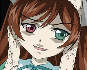 Rating: Safe Score: 0 Tags: 1girl braid brown_hair face green_eyes image long_hair looking_at_viewer open_mouth red_eyes smile solo suiseiseki User: admin