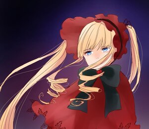 Rating: Safe Score: 0 Tags: 1girl bangs blonde_hair blue_eyes blush bonnet bow capelet dress drill_hair eyebrows_visible_through_hair image long_hair long_sleeves looking_at_viewer red_capelet red_dress shinku signature solo twin_drills twintails upper_body User: admin