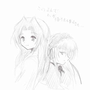 Rating: Safe Score: 0 Tags: 2girls back-to-back blush greyscale hair_ribbon image japanese_clothes kakizaki_megu kimono long_hair looking_at_viewer monochrome multiple_girls ribbon simple_background sketch smile solo striped suigintou upper_body vertical_stripes white_background User: admin