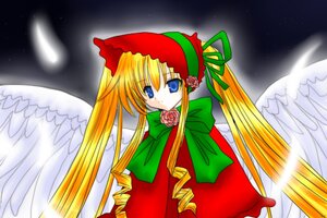 Rating: Safe Score: 0 Tags: 1girl angel_wings auto_tagged blonde_hair blue_eyes dress flower flying green_bow image long_hair long_sleeves looking_at_viewer pink_flower pink_rose red_dress rose shinku sky solo star_(sky) starry_sky twintails very_long_hair wings User: admin
