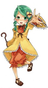 Rating: Safe Score: 0 Tags: 1girl bloomers blush dress drill_hair full_body green_eyes green_hair hair_ornament image kanaria long_sleeves open_mouth outstretched_arm outstretched_hand puffy_pants simple_background smile solo standing underwear white_background User: admin