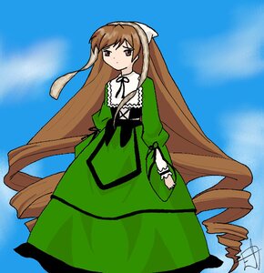 Rating: Safe Score: 0 Tags: 1girl brown_eyes brown_hair cloud day dress drill_hair expressionless full_body green_dress head_scarf image long_hair long_sleeves outdoors ribbon ringlets sky solo standing suiseiseki twin_drills very_long_hair User: admin
