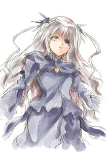 Rating: Safe Score: 0 Tags: 1girl barasuishou blue_dress brown_eyes butterfly_hair_ornament dress flower flower_eyepatch from_below hair_ornament hair_ribbon image kurokoeda long_hair long_sleeves looking_at_viewer parted_lips purple_dress ribbon rose rozen_maiden silver_hair simple_background sketch solo very_long_hair white_background User: admin