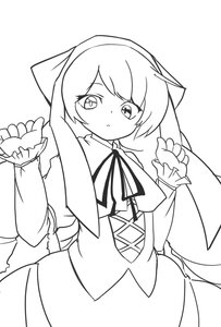 Rating: Safe Score: 0 Tags: 1girl bangs blush capelet closed_mouth dress eyebrows_visible_through_hair frills greyscale hands_up image long_hair long_sleeves looking_at_viewer monochrome simple_background solo suiseiseki white_background User: admin