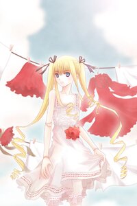 Rating: Safe Score: 0 Tags: 1girl auto_tagged bare_shoulders blonde_hair blue_eyes blurry dress flower hair_ribbon image long_hair looking_at_viewer red_flower red_rose ribbon rose shinku solo standing twintails very_long_hair white_dress User: admin