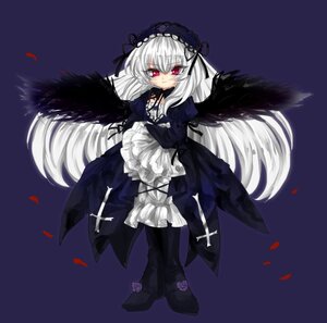 Rating: Safe Score: 0 Tags: 1girl black_wings dress feathers flower frills full_body hairband image long_hair long_sleeves looking_at_viewer petals pink_eyes ribbon rose silver_hair solo suigintou very_long_hair wings User: admin