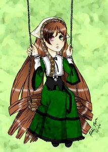 Rating: Safe Score: 0 Tags: 1girl brown_hair chain dated dress frills full_body green_dress green_eyes head_scarf heterochromia image long_hair long_sleeves looking_at_viewer solo suiseiseki swing very_long_hair User: admin