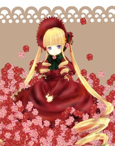 Rating: Safe Score: 0 Tags: 1girl blonde_hair blue_eyes bonnet bow dress flower green_bow hat image long_hair long_sleeves looking_at_viewer pink_flower pink_rose red_dress red_flower red_rose rose shinku solo twintails very_long_hair User: admin