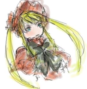 Rating: Safe Score: 0 Tags: 1girl bangs blonde_hair bonnet bow bowtie dress frills image long_hair long_sleeves looking_at_viewer shinku simple_background sketch solo twintails upper_body white_background User: admin