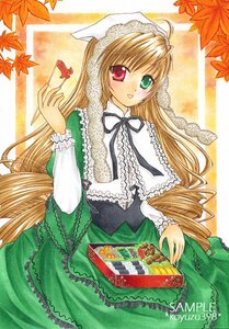 Rating: Safe Score: 0 Tags: 1girl autumn autumn_leaves blonde_hair blush dress frills green_dress green_eyes head_scarf heterochromia image leaf long_hair long_sleeves looking_at_viewer maple_leaf marker_(medium) red_eyes smile solo suiseiseki tongue_out traditional_media very_long_hair User: admin