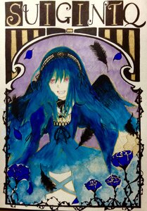 Rating: Safe Score: 0 Tags: 1girl blue_hair dress flower frills grin hairband image long_hair long_sleeves looking_at_viewer red_eyes rose smile solo suigintou User: admin