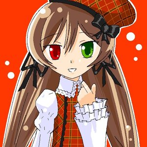 Rating: Safe Score: 0 Tags: 1girl black_ribbon brown_hair dress frills green_eyes hat image long_hair long_sleeves looking_at_viewer outline plaid red_background red_eyes ribbon simple_background smile solo suiseiseki top_hat upper_body User: admin