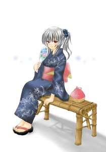 Rating: Safe Score: 0 Tags: 1girl alternate_hairstyle fan floral_print full_body hair_ornament image japanese_clothes kimono paper_fan ponytail red_eyes sandals side_ponytail silver_hair sitting smile solo suigintou uchiwa User: admin