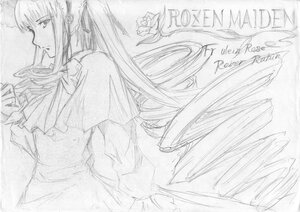 Rating: Safe Score: 0 Tags: 1girl capelet dress flower hair_ribbon image long_hair long_sleeves looking_at_viewer monochrome ribbon rose shinku solo very_long_hair User: admin