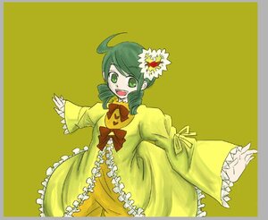 Rating: Safe Score: 0 Tags: 1girl ahoge bow dress drill_hair flower frilled_sleeves frills green_eyes green_hair hair_flower hair_ornament image kanaria long_sleeves open_mouth outstretched_arms simple_background smile solo twin_drills yellow_dress User: admin