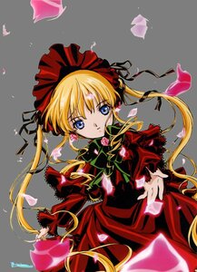 Rating: Safe Score: 0 Tags: 1girl blonde_hair blue_eyes bonnet bow bowtie dress flower green_background green_bow image long_hair long_sleeves looking_at_viewer petals pink_flower red_dress ribbon rose shinku sidelocks solo transparent_background twintails User: admin