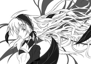 Rating: Safe Score: 0 Tags: 1girl ahoge breasts closed_mouth dress floating_hair frills greyscale hairband image long_hair long_sleeves monochrome solo suigintou upper_body very_long_hair white_background wings User: admin