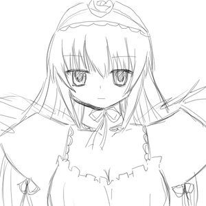 Rating: Safe Score: 0 Tags: 1girl choker dress eyebrows_visible_through_hair frills greyscale hairband image long_hair looking_at_viewer monochrome ribbon simple_background sketch solo suigintou upper_body white_background wings User: admin