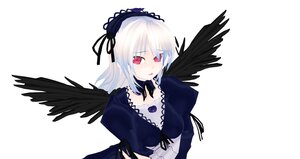 Rating: Safe Score: 0 Tags: 1girl black_ribbon black_wings detached_collar dress feathered_wings flower frills hairband image juliet_sleeves long_hair long_sleeves looking_at_viewer puffy_sleeves red_eyes ribbon rose silver_hair simple_background solo suigintou upper_body white_background wings User: admin