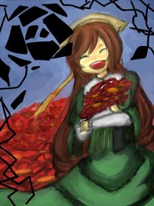 Rating: Safe Score: 0 Tags: 1girl :d auto_tagged brown_hair closed_eyes dress flower image long_hair long_sleeves open_mouth rose smile solo suiseiseki very_long_hair User: admin