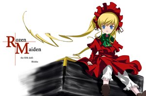 Rating: Safe Score: 0 Tags: 1girl blonde_hair bloomers blue_eyes bonnet bow bowtie dress image long_hair long_sleeves looking_at_viewer open_mouth red_dress shinku simple_background sitting solo twintails underwear white_background User: admin